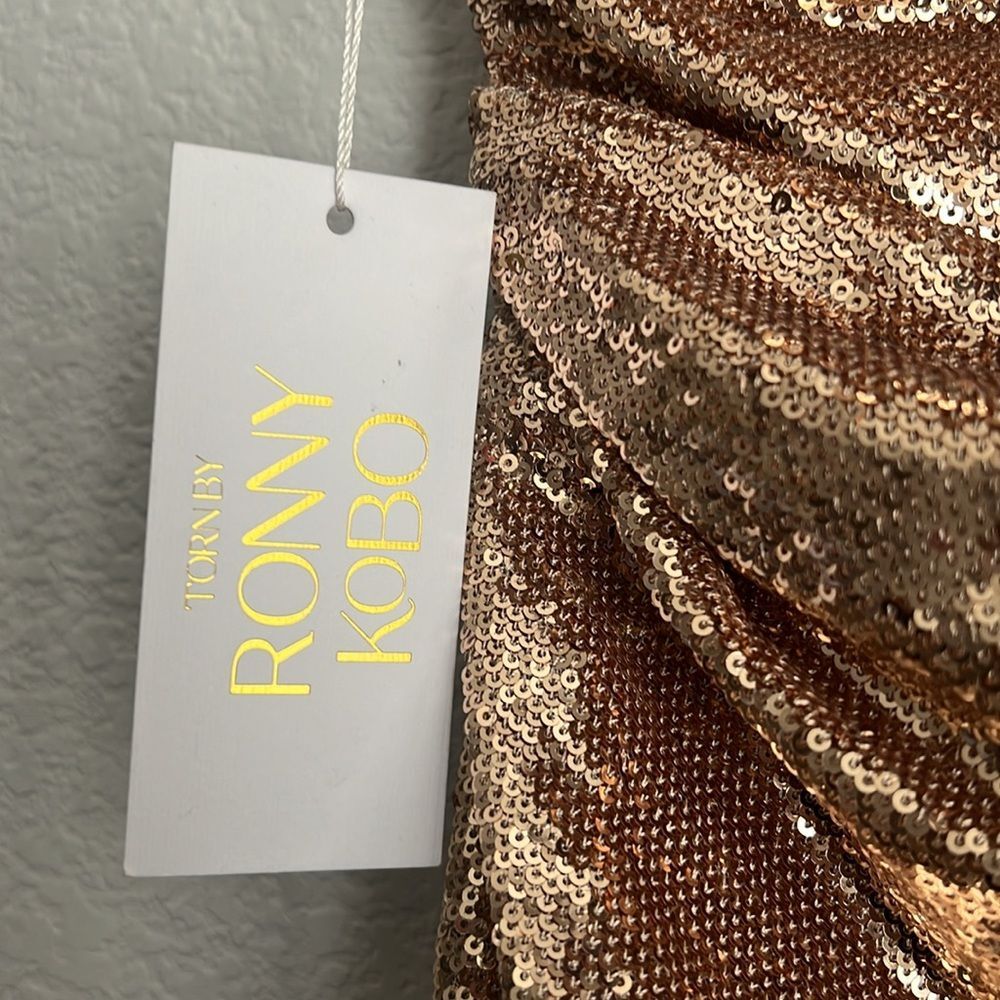 Ronny Kobo Kelly Sequin One-Shoulder Dress, Metallic Gold Size S - Picture 12 of 13